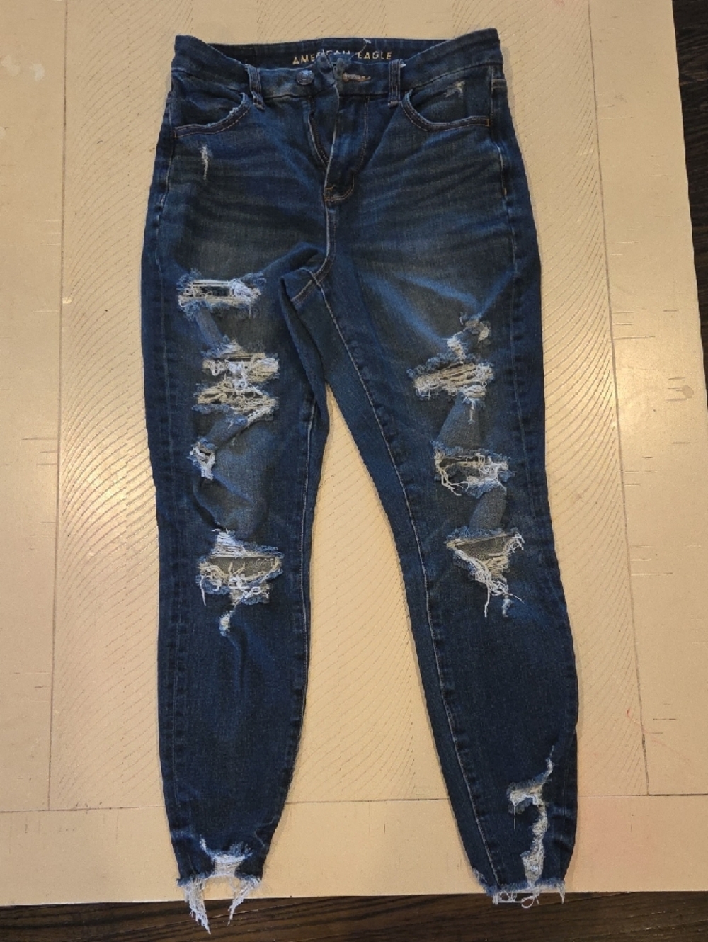 American Eagle Outfitters Dark Blue Ripped Skinny Jeans - Picture 2 of 5